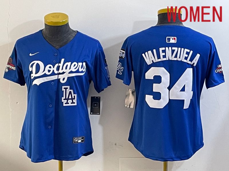 Women Los Angeles Dodgers #34 Valenzuela Blue Game 2024 Nike MLB Jersey style 1205